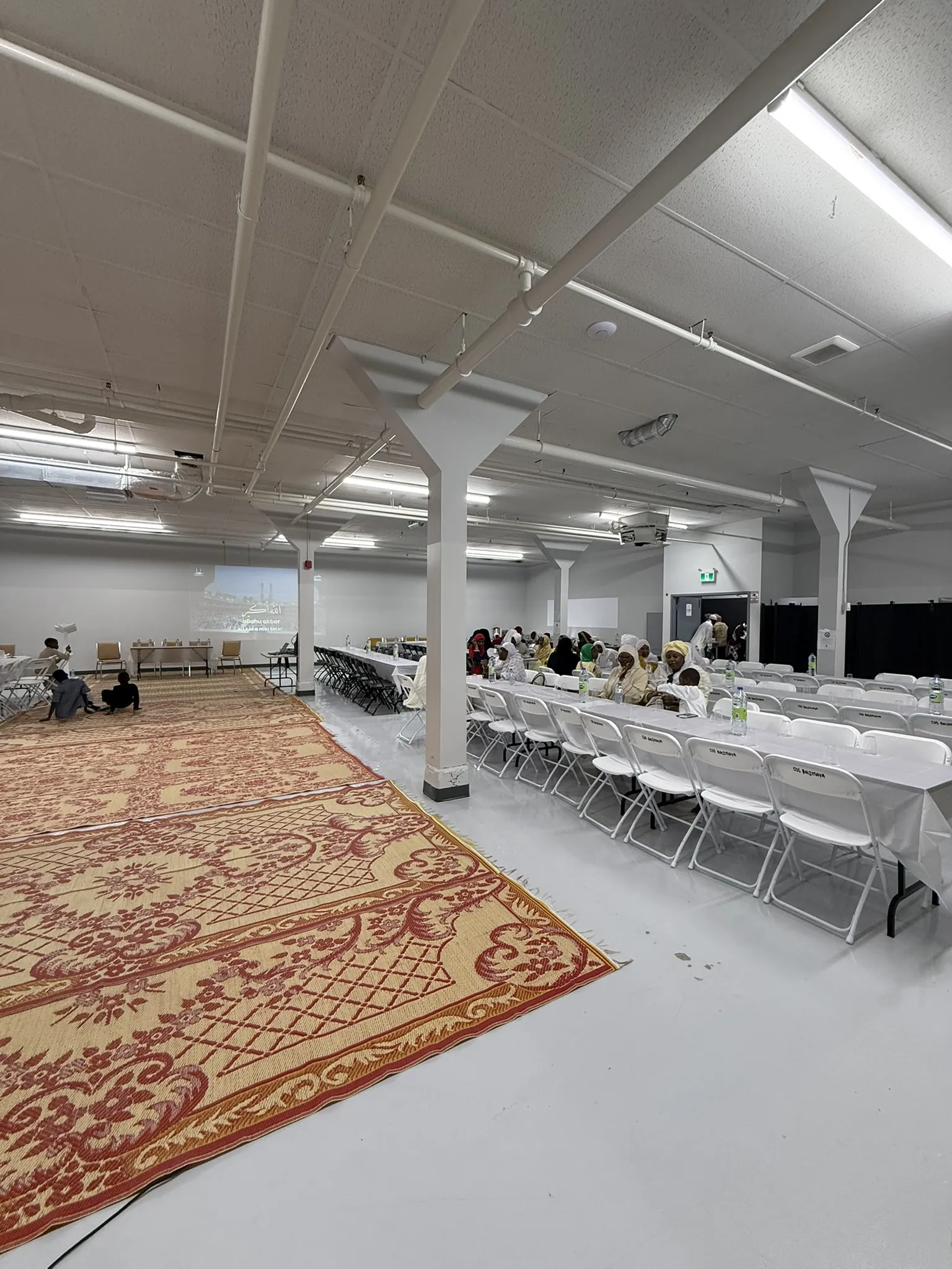 The centre's hall, tables laid.